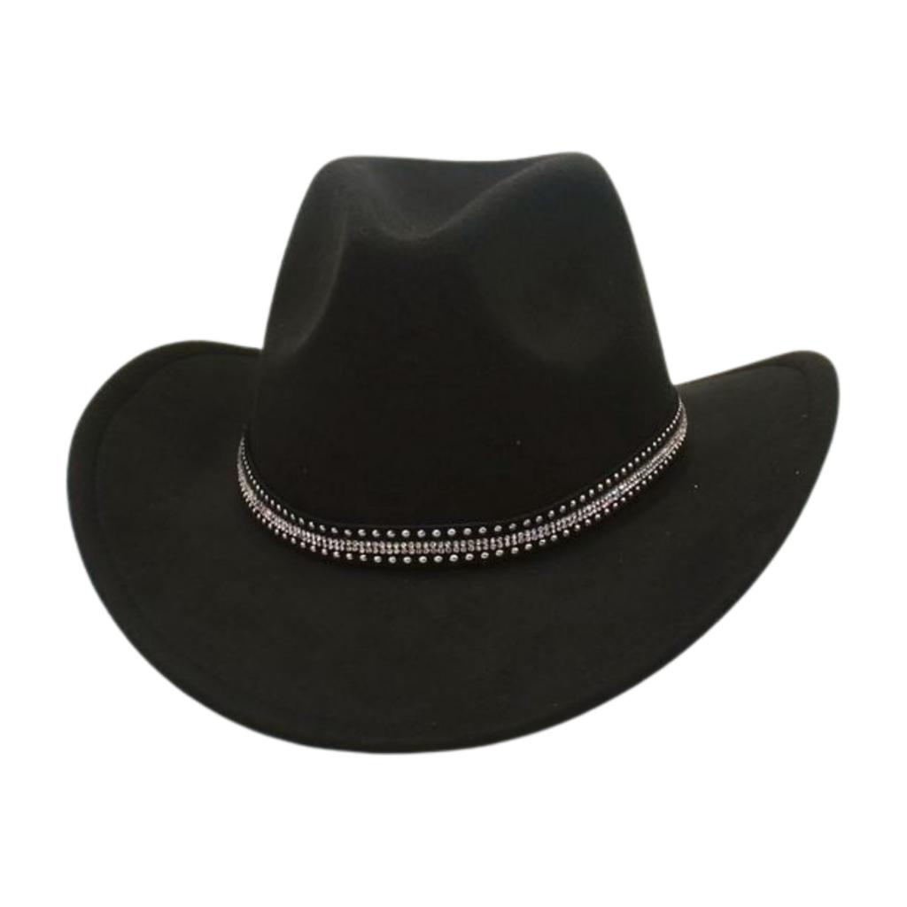 Retro British Style Cowboy Hat Men'S And Women'S Top Hat Versatile Rhinestone Premium Woolen Felt Hat
