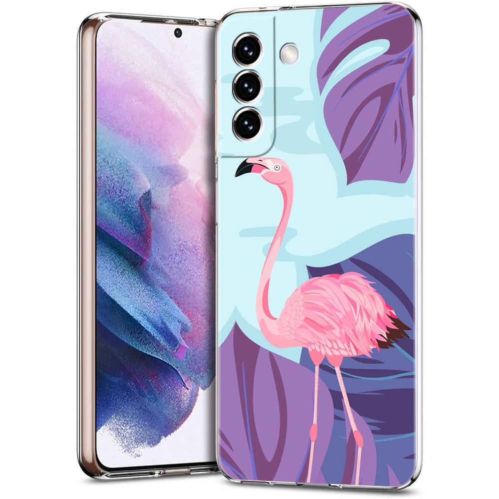 Phone Case For Samsung Galaxy S24 Ultra S23 FE S22 S20 S21 5G S10 S9 Plus S10E S8 Soft Clear Lovely Pink Flamingos Leaf Cover