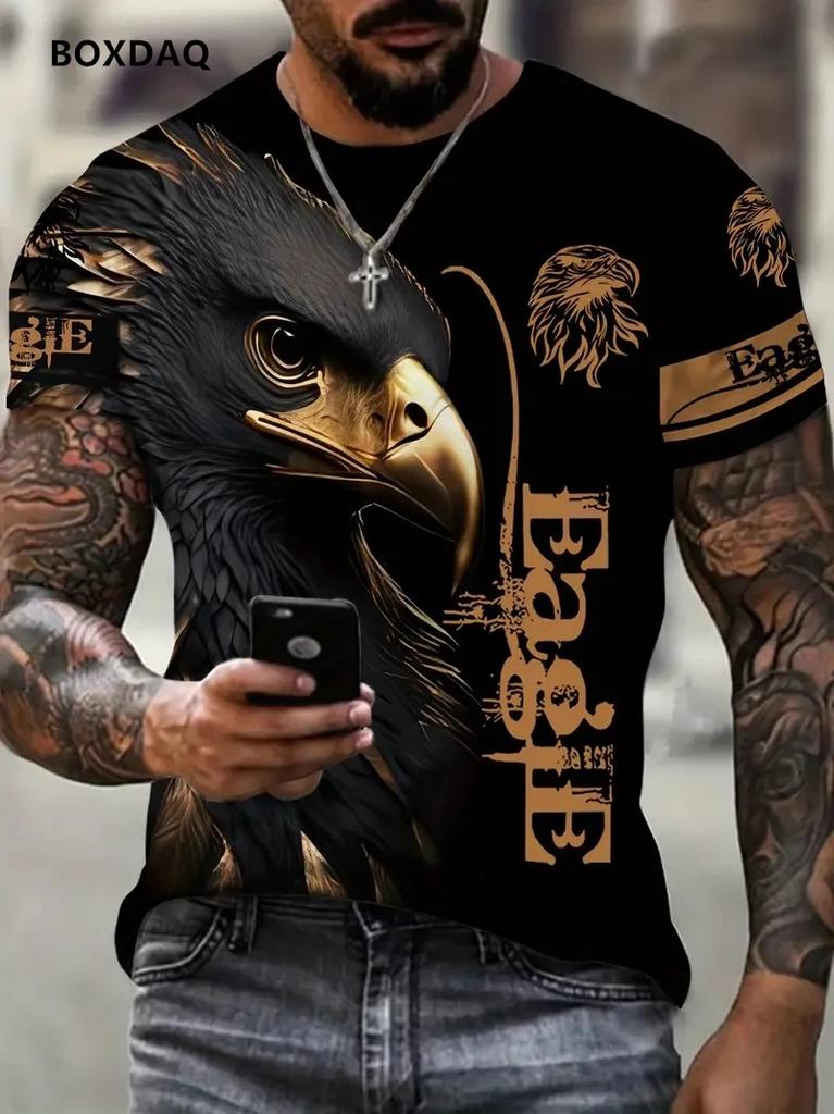 Ferocious Eagle Head Red Splash 3D All Over Print Short Sleeve T-Shirt Casual Street Top