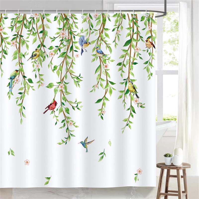 Blumen Duschvorhänge Aquarell Blumen Eukalyptusblätter Schmetterling Libelle Pflanze Polyester Stoff Badezimmer Vorhang Dekor