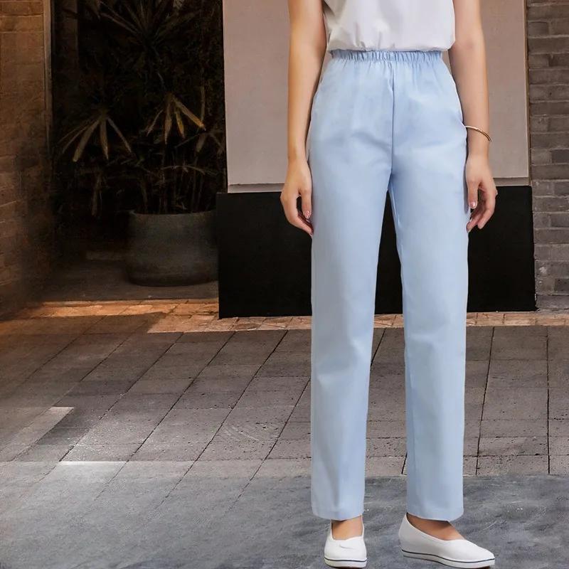 Comfort Nurse Pants Plus Size Work Pants Elasticated Waist Doctor Pants Women White Pink Blue Nurse Dress