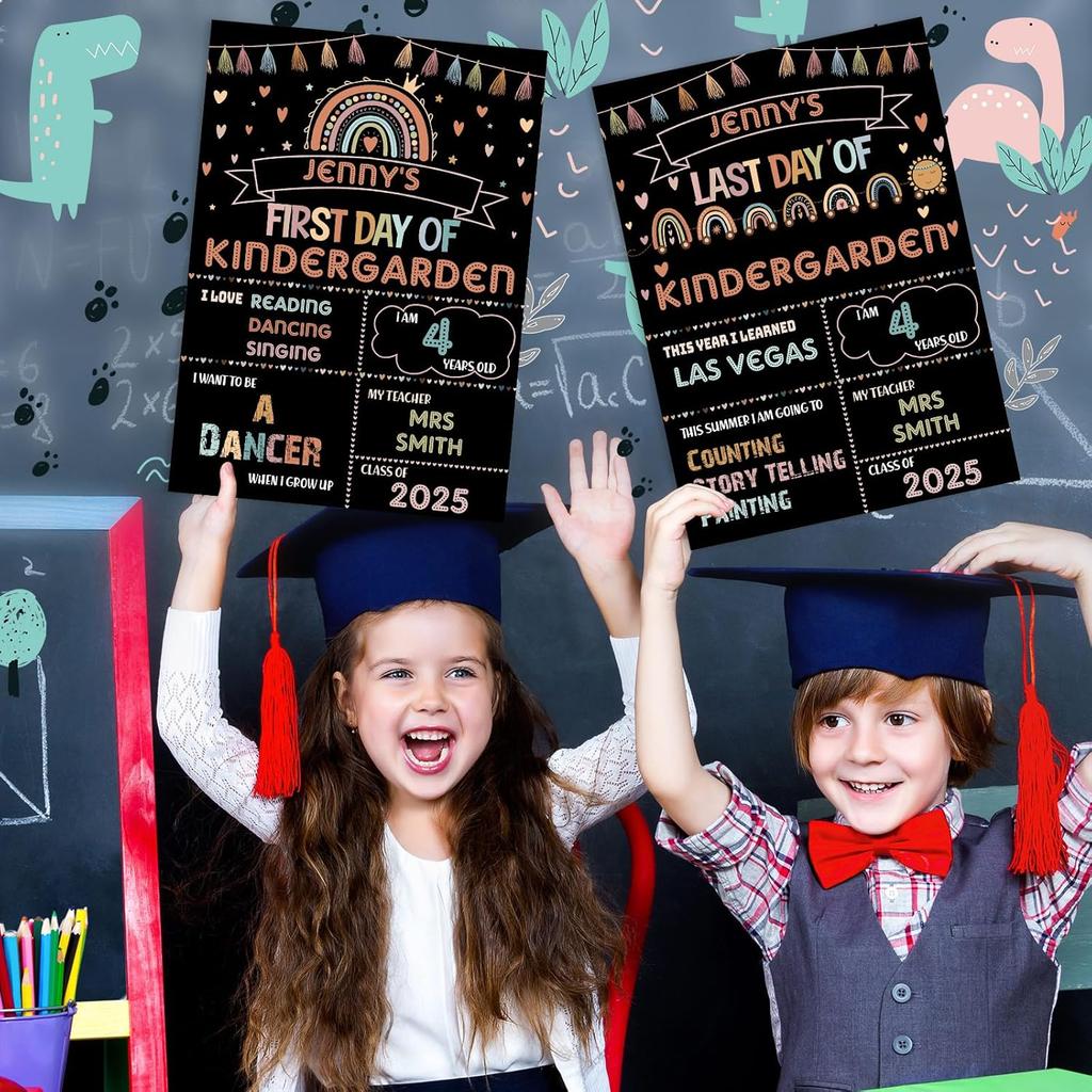 First Day and Last Day School Board Boho Back to School Sign School Chalkboard First Day Photo Prop Sign Rainbow 1st Day Chalk Board for Kids