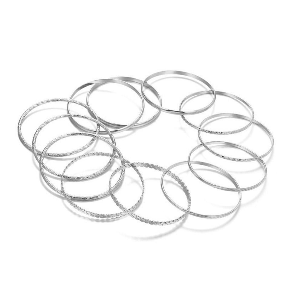 12pcs NEW Punk Curb Cuban Chain Bracelets Set for Women Miami Boho Thick Gold Color Charm Bracelets Bangles Fashion Jewelry