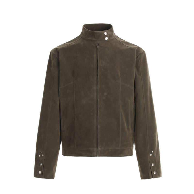 Blaexit American Retro Deconstructed Patchwork Suede Jacket for Men and Women Early Autumn Velvet Leather Harrington Stand Collar Jacket