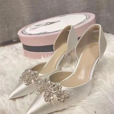 Fashion Ladies Shoes 2025 New Slip On Women's High Heels Fashion Crystal Wedding Shoes Pointed Toe Pumps Women Thin Heel Women's Sandals