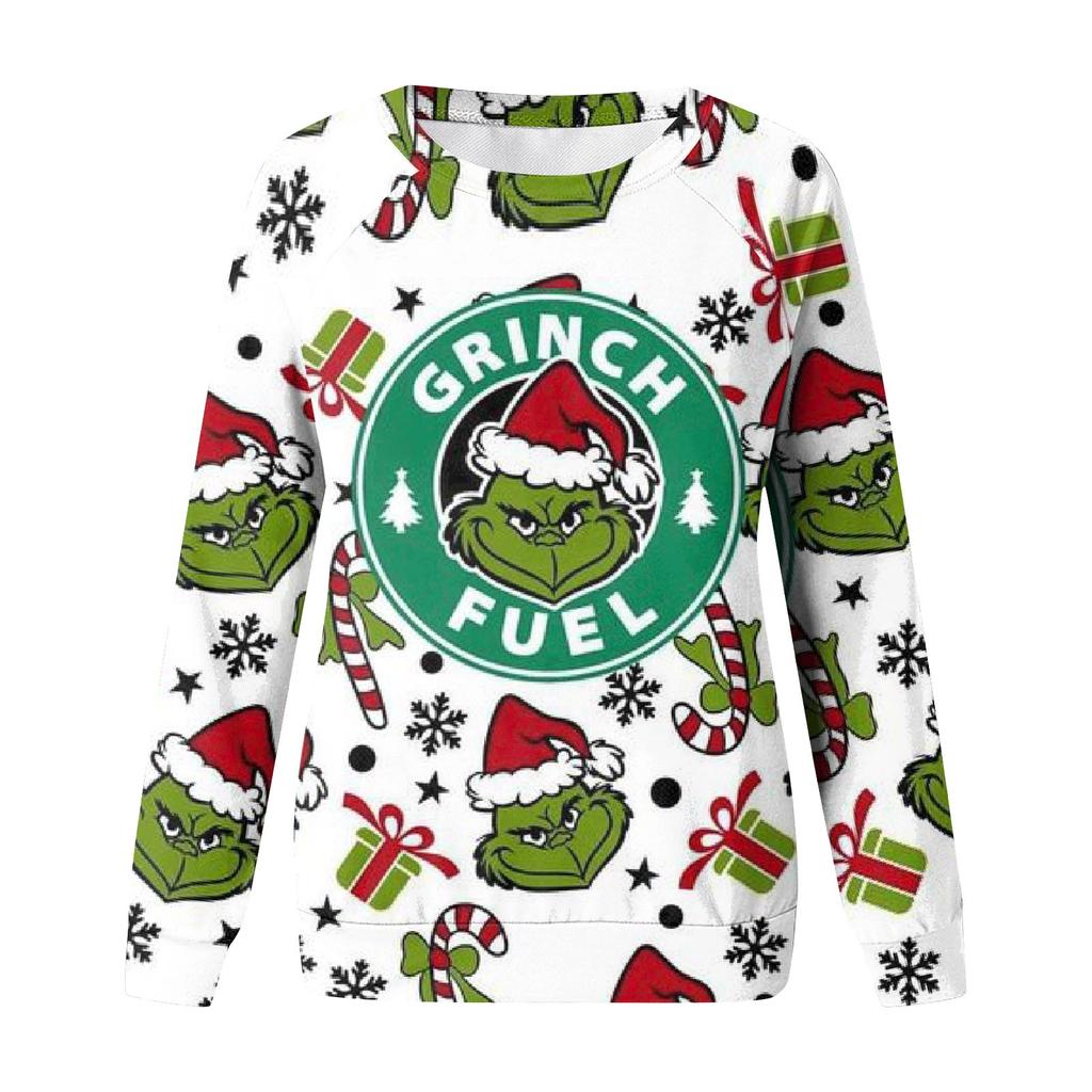 Women's Casual Fashion Christmas Print Long Sleeve O Neck Pullover Top Blouse Sweatshirt