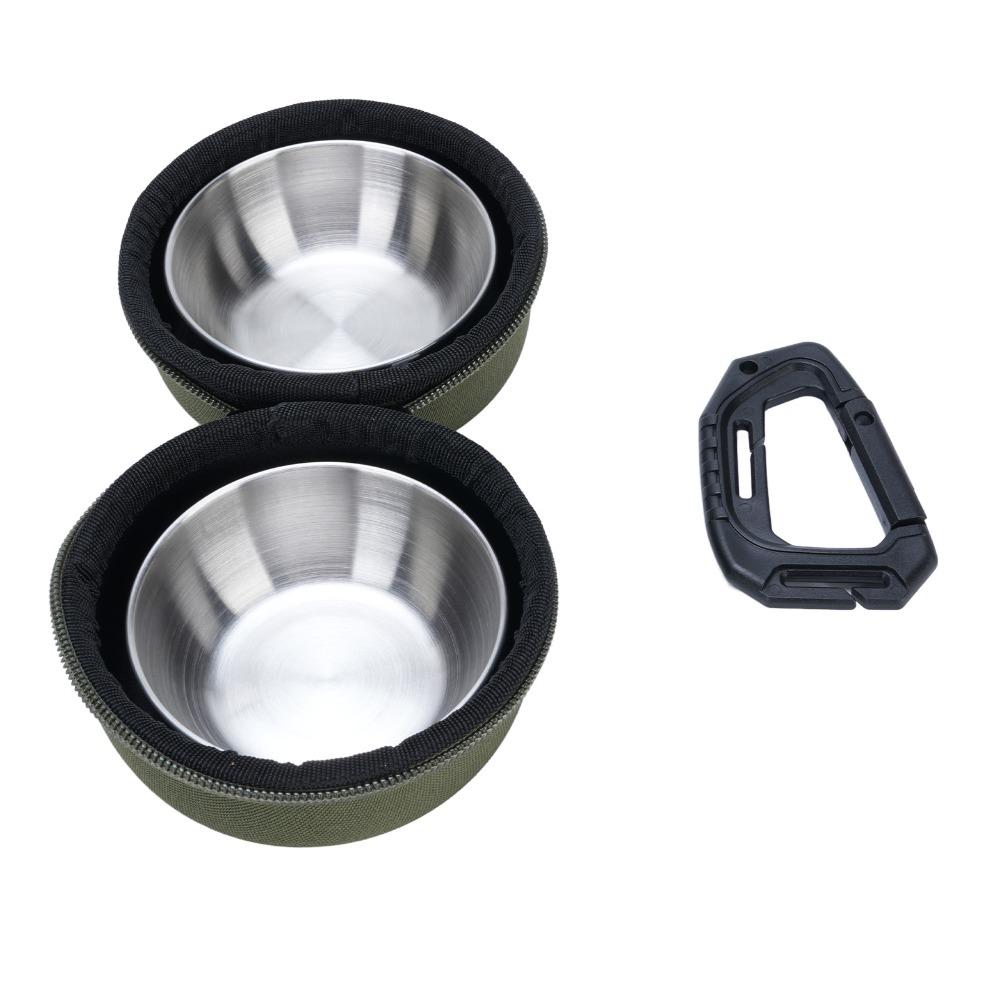 Stainless Steel Portable PET Bowl Set Green and Khaki Travel PET Feeder  PET Feeding