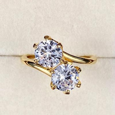 Huitan New Wedding Rings with Two Cubic Zirconia Gold Color Band Luxury Trendy Women Accessory Party Engagement Proposal