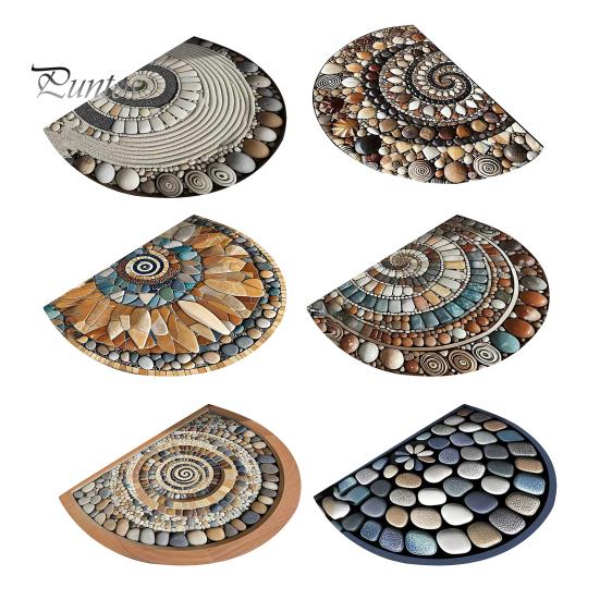 Optical Illusion Carpet Floor Mat Non-Slip Stable Design Fade-Resistant Absorbent 3D Artistic Rug Semicircle Living Room Bedroom Entryway Decorative