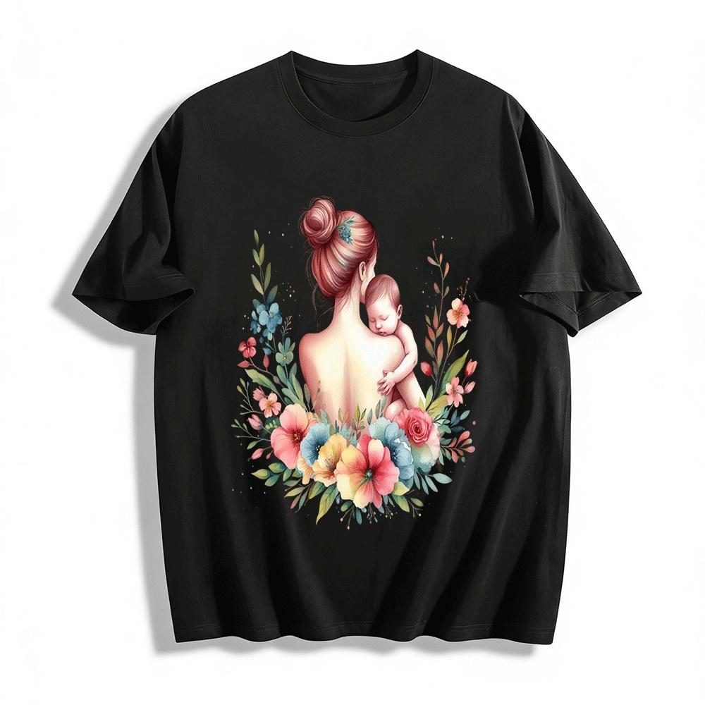 Gentle Mother Baby Embrace Floral Print Casual T-Shirt Pure cotton T-shirt XXS