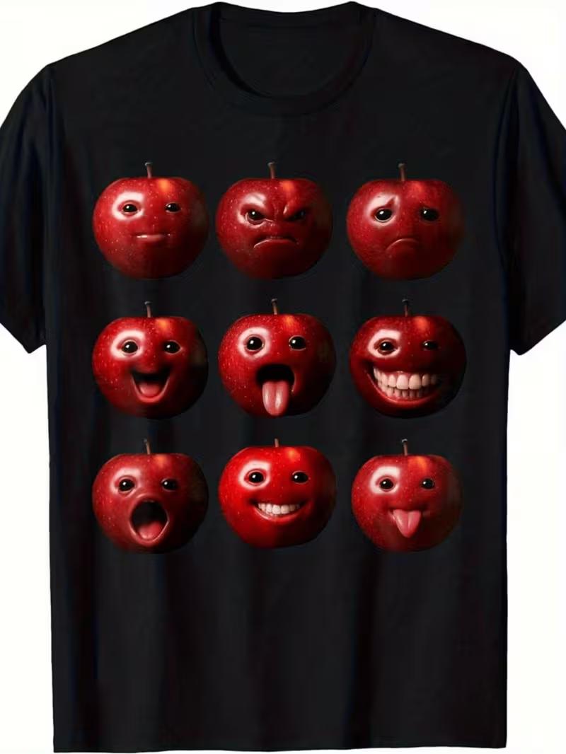 Funny Apple Horror Meme TShirt  Black Retro Dark Comedy Graphic Tee with Red Apple Design Soft Shirt Funny Gift for Adults S