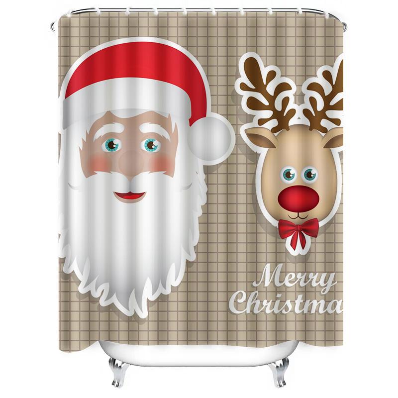 Tu Christmas Shower Curtain Merry Christmas Bathroom Decor Festive Holiday Backdrop Santa Claus Pattern Waterproof Home Decor Gi