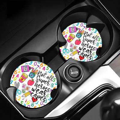 2PCS Car Cup Coasters Universal PU Leather Anti-Slip Heatproof Drink Pads Teacher Student Back To School Season Gift