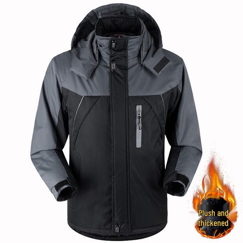 Men's Thickened Plus Velvet Winter Cotton Padded Jacket, Workwear, Plus Size