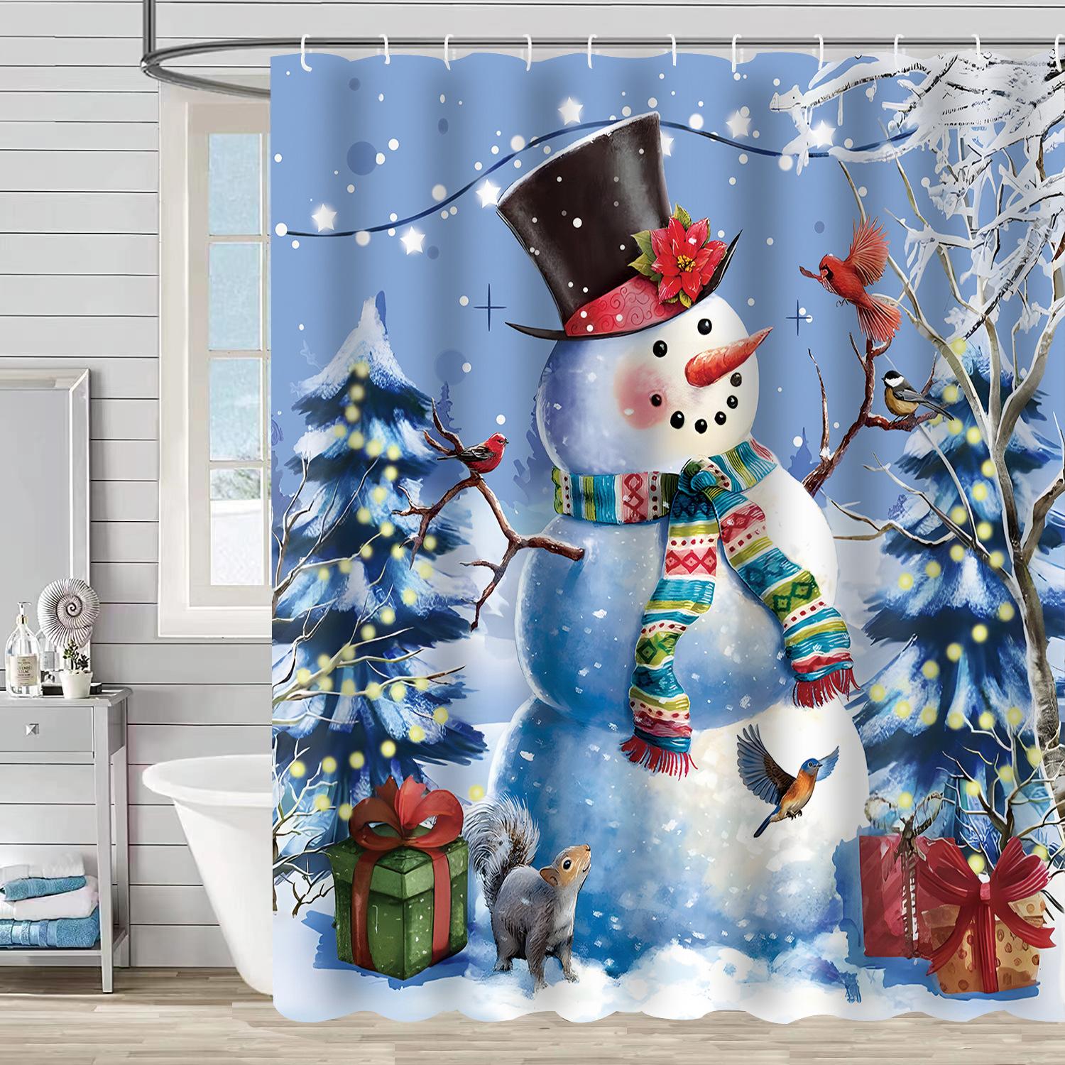 

Christmas Shower Curtain Merry Christmas Decor For Home Christmas Tree Sleepy Snowman Shower Curtain For Bathroom Waterproof 180x180cm curtain