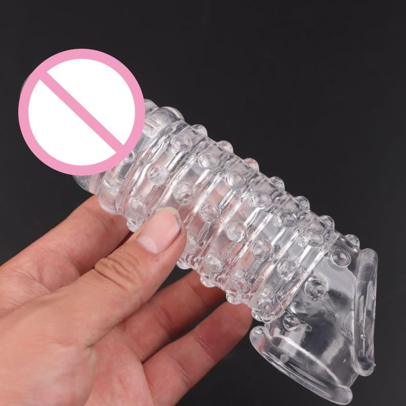 18cm Penile Sleeve Cock Lock Sperm Condoms Penis Enlargement Sleeve Sex Toys for Men Delay Ejaculation Adult Sm Sexy Products