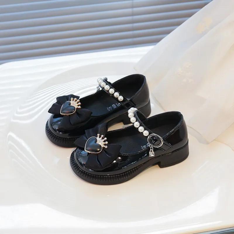 

Girls Princess Shoes Round Toes Non-slip Kids Leather Shoes Sweet Lace Bows New Children Flat Shoes Beading Cute Love Heart 37