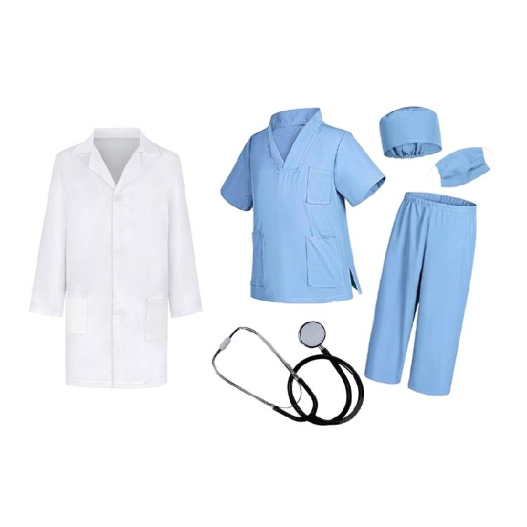 6 Piece Doctor Role Play Costume for Children Soft Cotton Dress Up Set Including Pretend Play Accessories