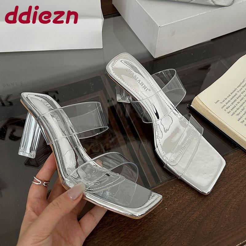 Mode Mode Transparent Damen Absatz Pumps Schuhe Slipper Schuhe Eckige Zehenpartie Damen High Heels Schuhe Damen Pantoletten Sandalen Pumps