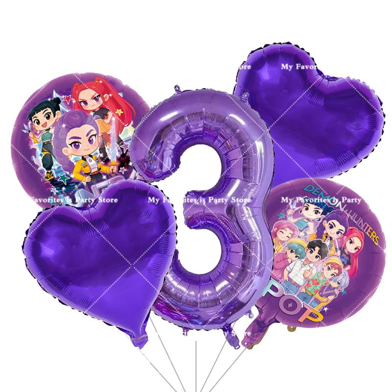 Kpop Demon Hunters Children Birthday Party Decoration Ball Number Digit 1-10 Balloon Set Baby Shower Supplies Gift Toy s Round Sensory Compression