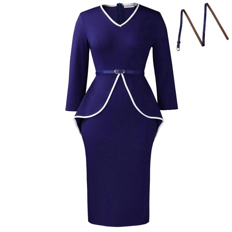 Women Elegant Solid Ruffle High Waist Bodycon Pencil Office Dress