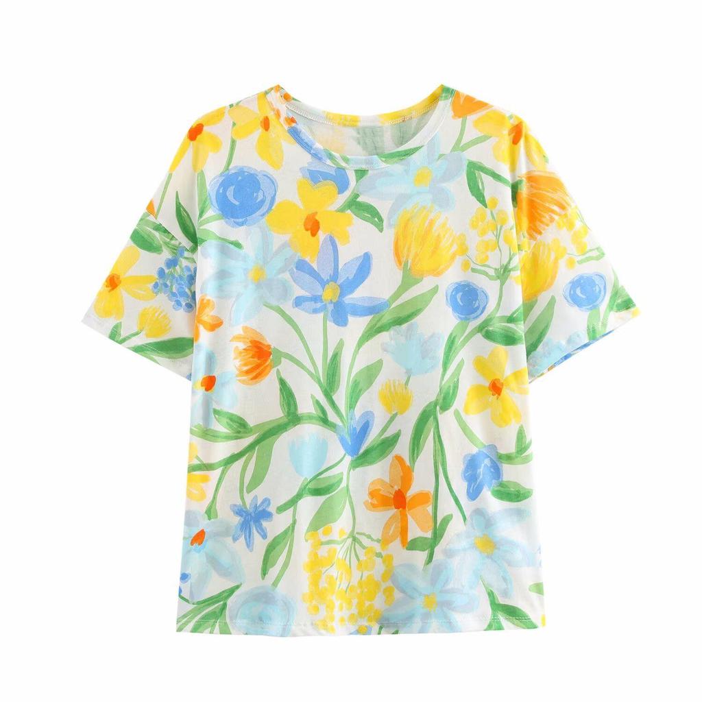 Spring 2025 Women's European & American Style Crew Neck Short Sleeve Print T-Shirt