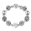 Love Flower Rhinestone Beads Charm Cuff Bangle Bracelet Women Wedding Jewelry