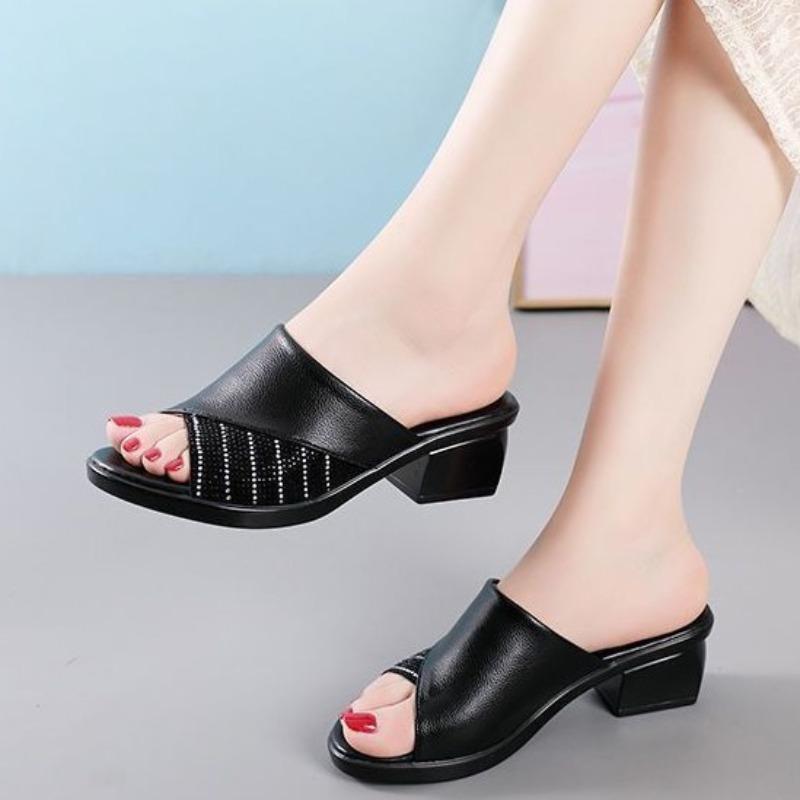New high-heeled women's summer fish mouth sandals, comfortable, soft, non-slip, breathable and wear-resistant large-size slippers