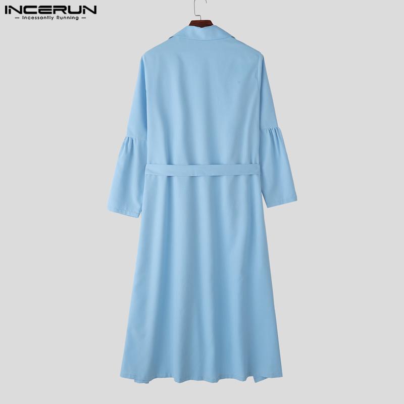 INCERUN Autumn Men Long Sleeve Belt Irregular Long Cardigan Coats Outwear