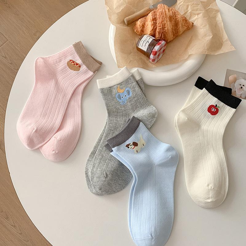 Summer Socks Women'S Cartoon Animal Short-Legged Socks Thin Sweat-Absorbing Boneless Socks Color-Blocking Women'S Socks