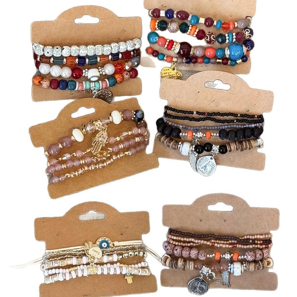 Retro Ethnisch Perlenarmband mit Glas-Kreuz und Herz, eingelegten Diamanten - Europäischer und Amerikanischer Damenschmuck