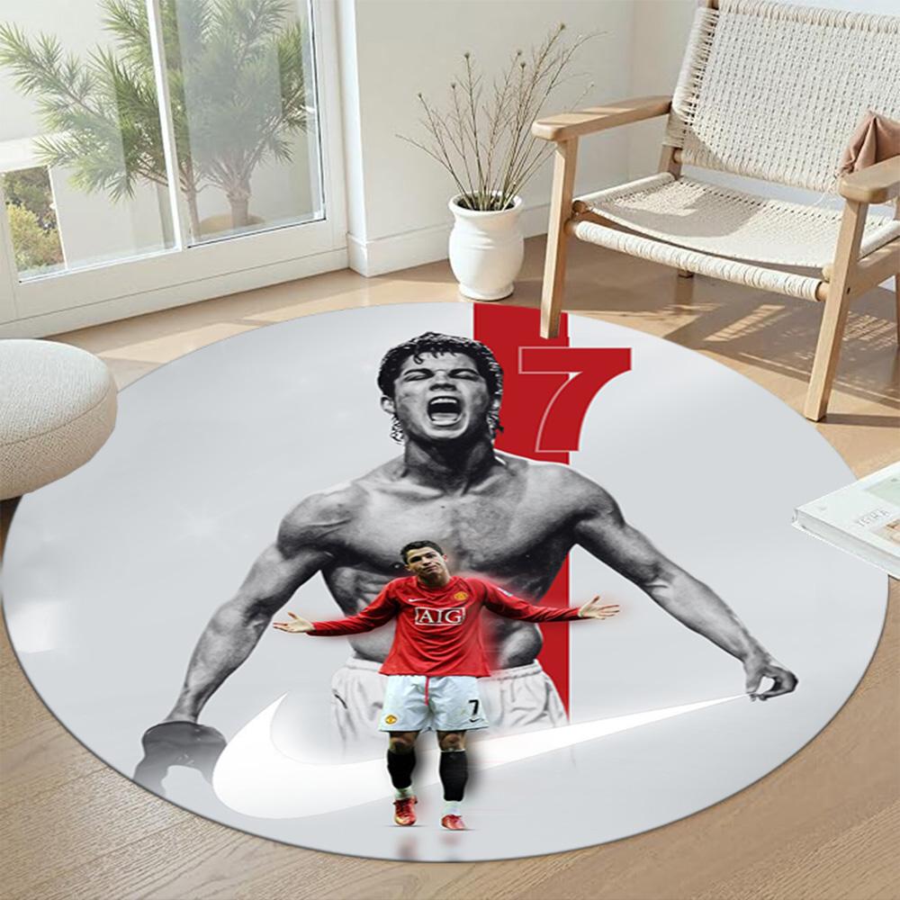 Cristiano Ronaldo Round Carpet Suitable for Decorate Room Living Rooms Entryway Balcony Anti-slip Round Rug Anime Office Decor Birthday Christmas Gift