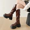 Black Small Skinny Thick Heel Platform Boots Women's Boots 2025 New Autumn British Knight Boots