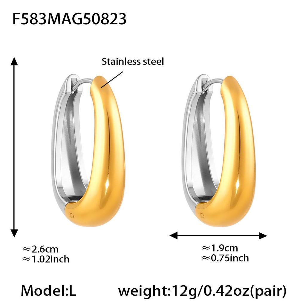 Oumeka Zweifarbige 18k Vergoldete U-förmige Edelstahl-Ohrringe