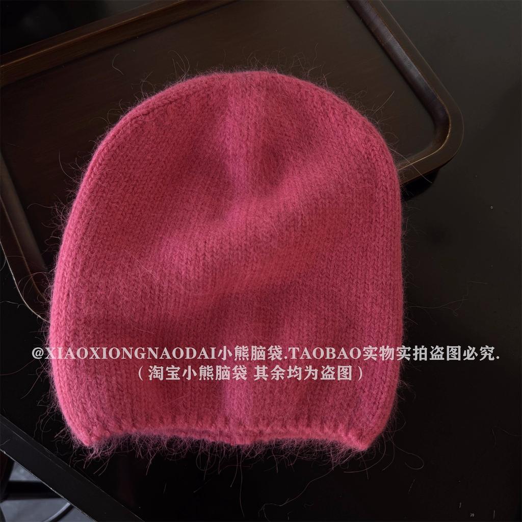 High-quality rabbit fur pullover hat, solid color, versatile winter atmosphere stacked hat, warm snowy cold hat