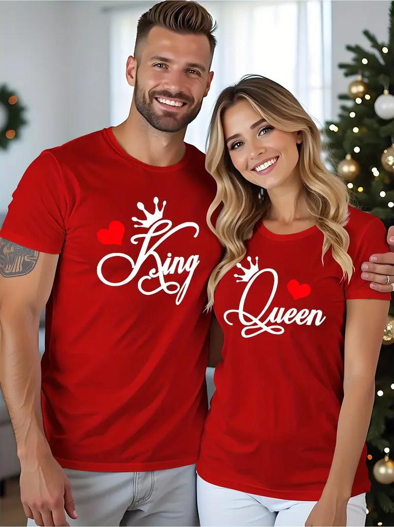 Valentine's Day Couples Matching T-Shirts Casual Short Sleeve Crew Neck T Shirt For Men Women New In Couple Elements Print Tees