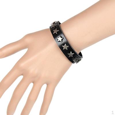 Men Vintage PU Leather Star 15mm Wide Rope Bracelet Bangle with Button