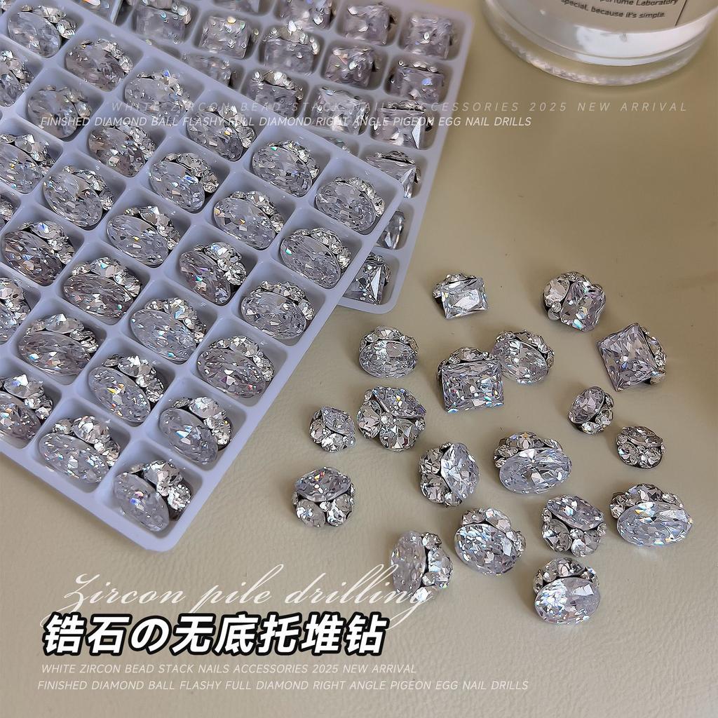 Sparkling Zircon Nail Art Pile Jewelry Light Luxury Versatile Transparent White No Bottom Support Rock Sugar Pigeon Egg Ball Finished Product
