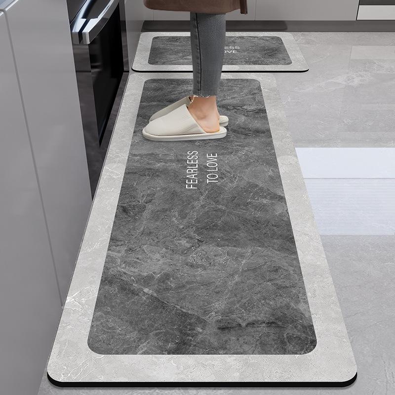 Marble Pattern Kitchen Anti-Oil Diatom Mud Mat: Water-Absorbing, Quick-Drying, Non-Slip, Easy-Care.