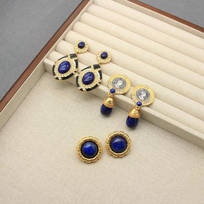 Vintage Silver Needle Französische Porträt Perlen & Lapislazuli Ohrstecker - Luxuriöses High-End-Zubehör für Frauen