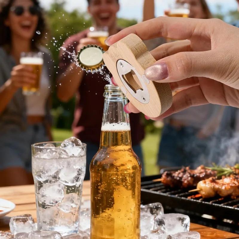 1/10PCS Magnetic Bamboo Bottle Openers Refrigerator Sticker Suction Beer Opener for Cocktail Beer Household Party Barware Tool1