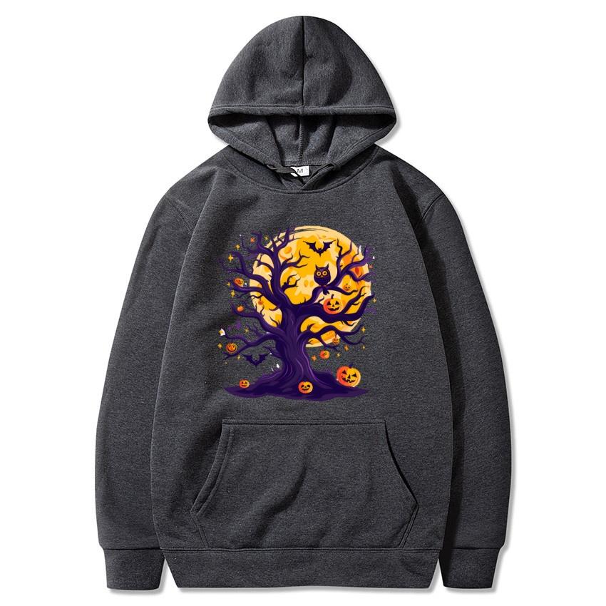 Halloween Tree Autumn Winter Fleece Hoodie Street Fashion Harajuku Hoodie Men's and Women's Long Sleeve Warm Hoodie