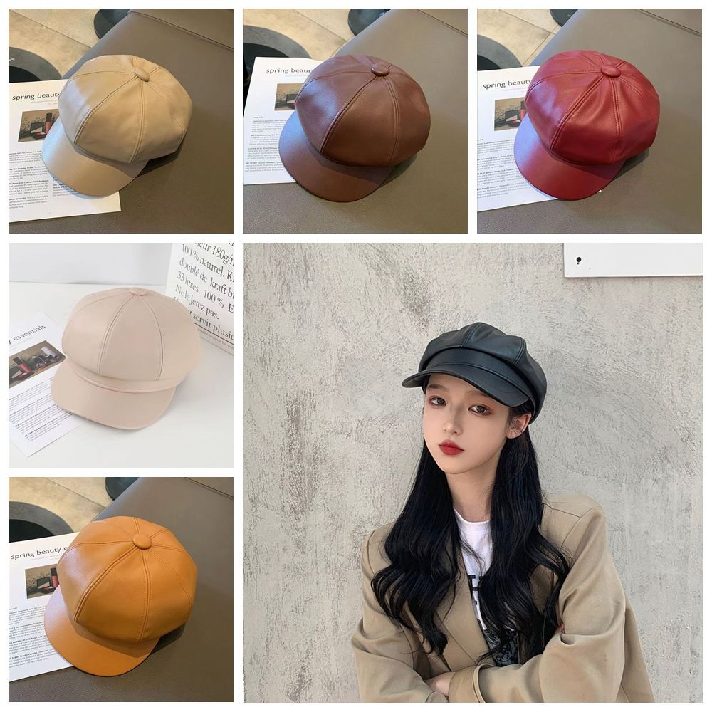 Y2K PU Beret Korean Style Octagonal Cap Casual Painter Hat  Outdoor