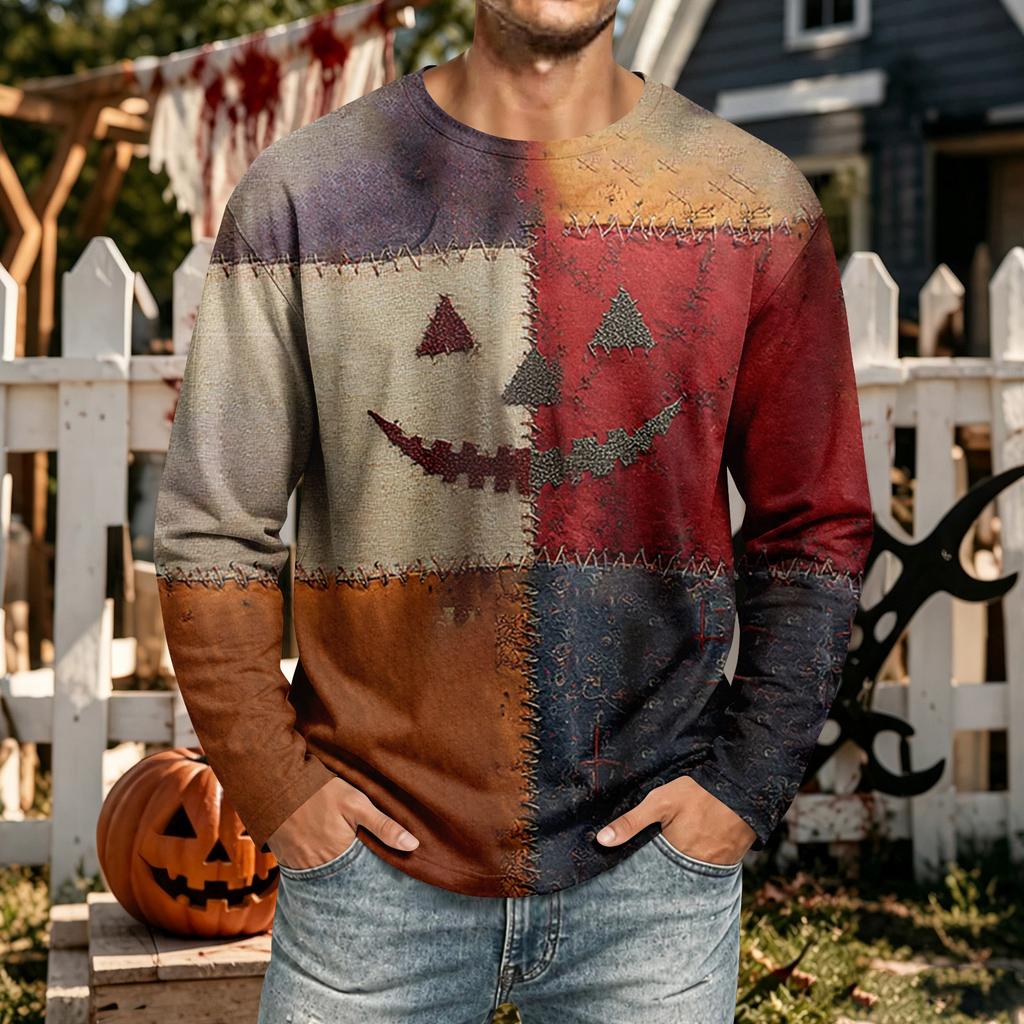 Men's Halloween Neck Long Sleeve Shirt Casual Comfortable Top