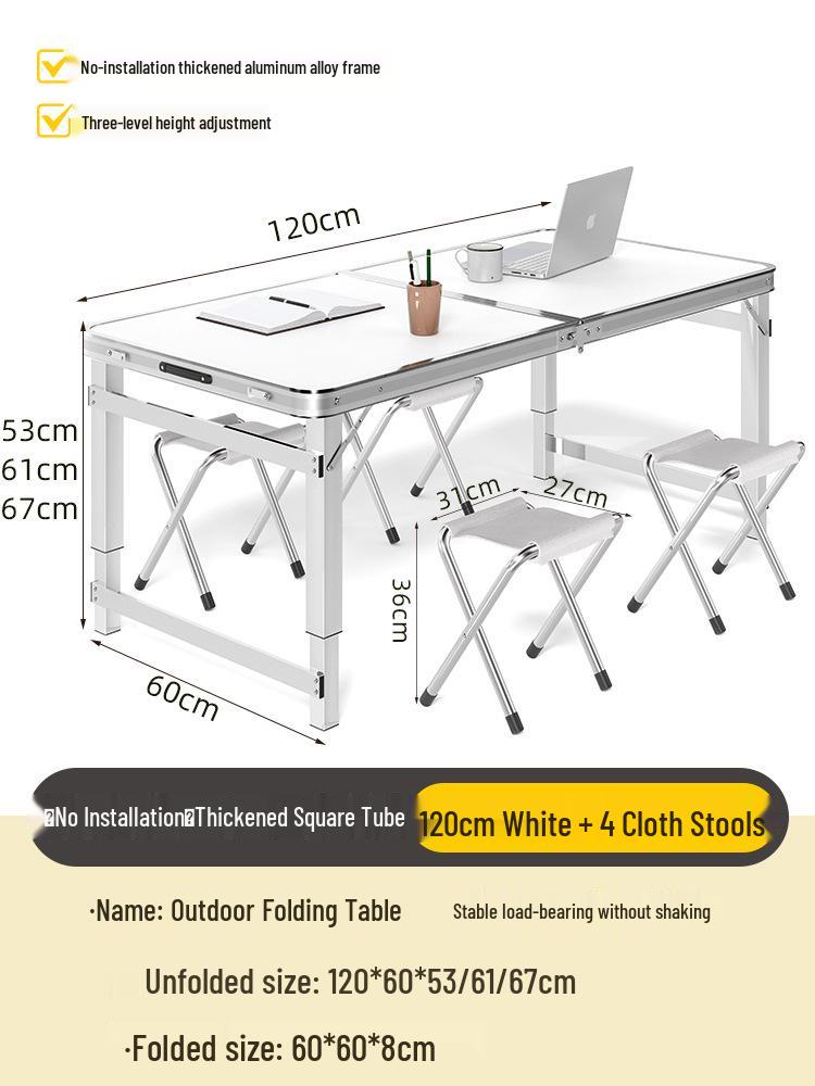 Adjustable Height Aluminum Folding Picnic Table & Chairs Set for Outdoor Camping & BBQ