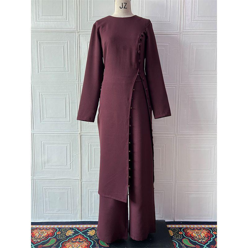 

New European and American Women clothes Solid Temperament Simple Style Comfortable Robe Skirt Two-piece Set Temperament Autumn clothes Curry color XXL