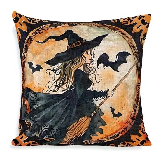 

1pc Halloween Cushion Cover Black Cat Pumpkin Witch Castle Print Soft Cozy Pillow Cover Suitable for Halloween Sofa Decoration 45x45cm