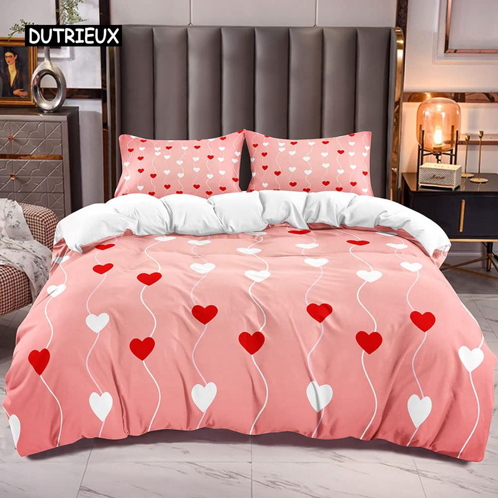 Love Heart Bedding Set Simple Plaid Duvet Cover 200x200 Pillowcase Single Double Queen King Nordic Couple Bed Cover Bedclothes
