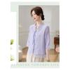 Women's Chinese Style Embroidered Blouse Stand Collar Frog Button Half Sleeve Sheer Chiffon Top for Daily