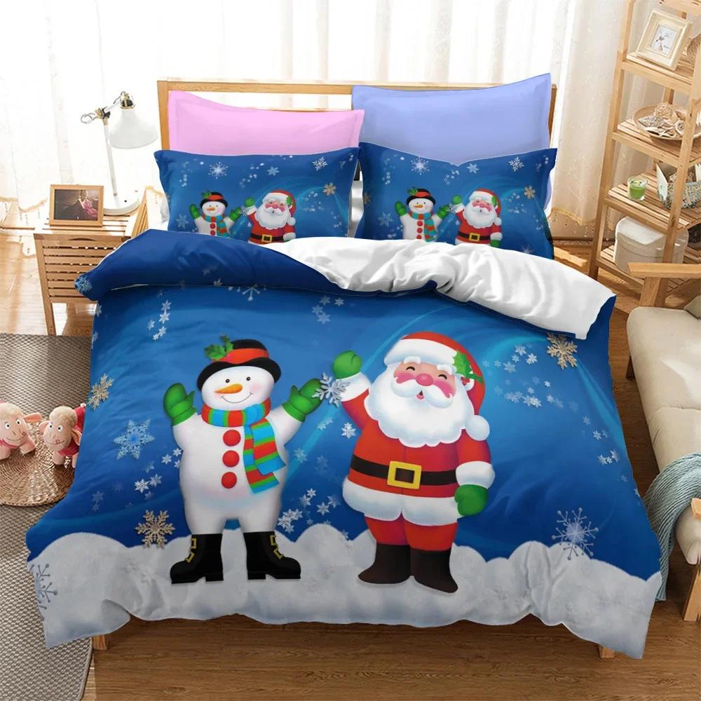 Vrolijk Kerstfeest 3D Geprint Dekbedovertrek Kussensloop Beddengoed Set Twin Full King voor Kinderen Volwassenen Slaapkamer